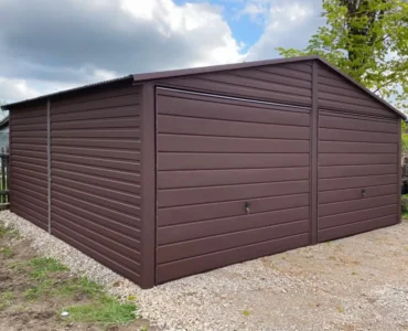 Dvojgaráž 6×5.5 m Štítová střecha Tmavě hnědá