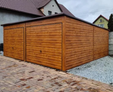 Dvojgaráž 6×6 m Pultová střecha Dekor dřeva