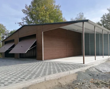 Dvojgaráž 8×6 m s Přístřeškom 3 m Dekor dřeva
