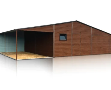 Dvojgaráž 8×7 m s Přístřeškom 3 m Dekor dřeva