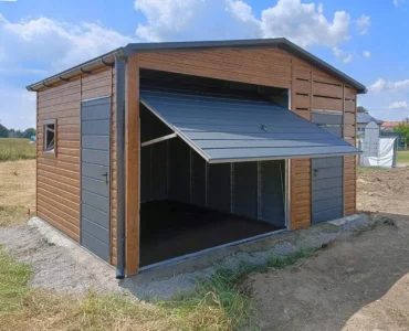 Jednotlivá garáž 3×4 m s Přístřeškom 2 m Dekor dřeva