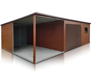 Jednotlivá garáž 5.5×5 m s Přístřeškom 2.5 m Dekor dřeva