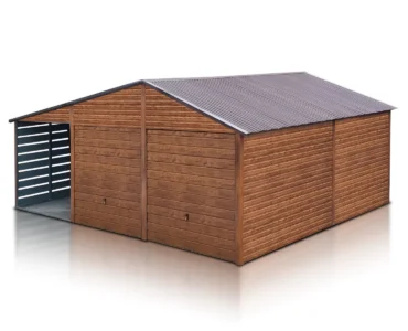 Dvojgaráž 6×5.5 m s Přístřeškom 3 m Dekor dřeva