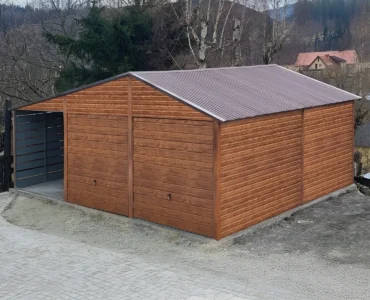 Dvojgaráž 6×5.5 m s Přístřeškom 3 m Dekor dřeva