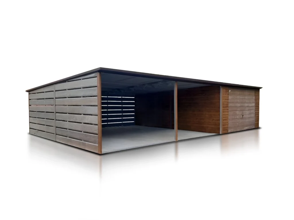 Plechová garáž Habartov – s přístřeškem